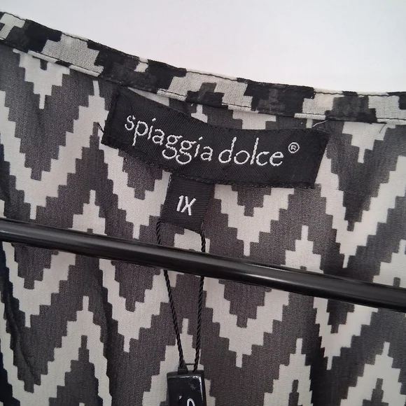 SPIAGGA DOLCE Black and White Zigzag Kimono Size 1X Tall - Picture 12 of 13